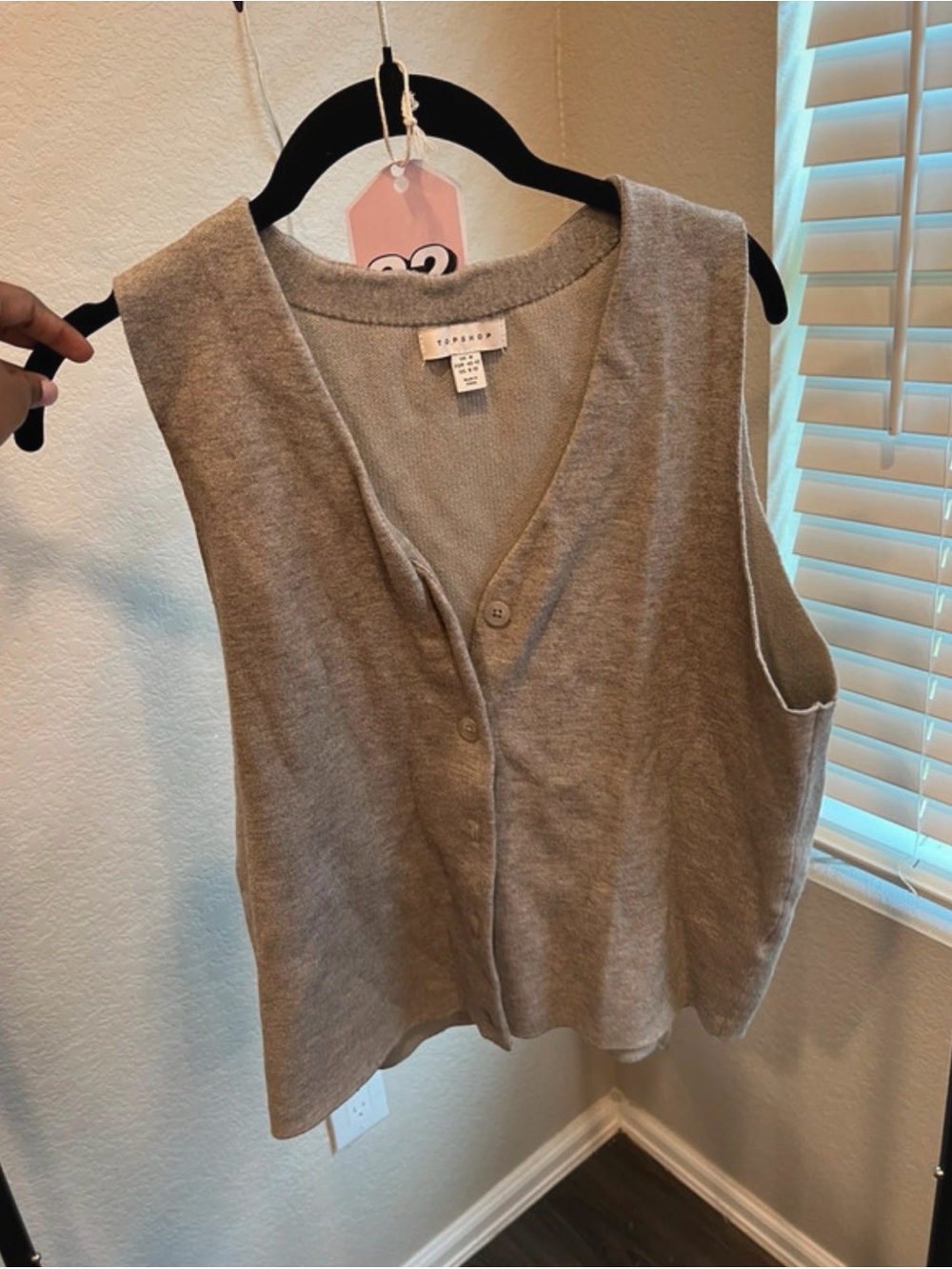 Topshop Sleeveless V-Neck Button Sweater Vest in Grey